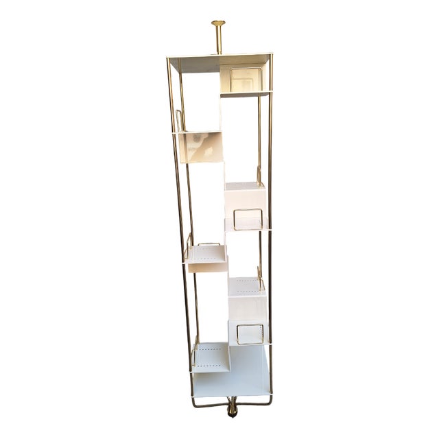 Revolving Pagoda Style Model Bookcase in Brass and Lacquered Iron with Bookends from Fedele Papagni, 1990s For Sale