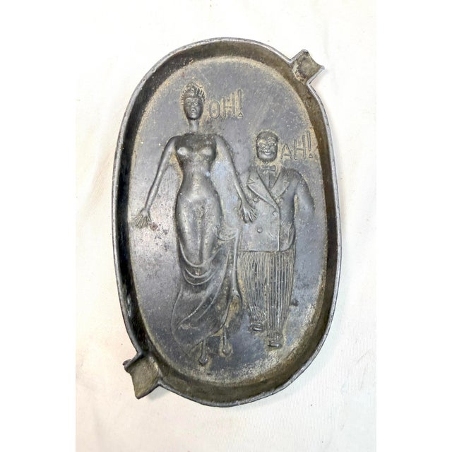 Figurative Vintage Naughty Risque Speakeasy Double Sided Figural Metal Ashtray For Sale - Image 3 of 10