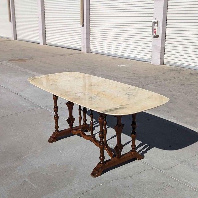 Antique Oval Marble-Top Dining Table With Turned Wood Base For Sale - Image 13 of 18