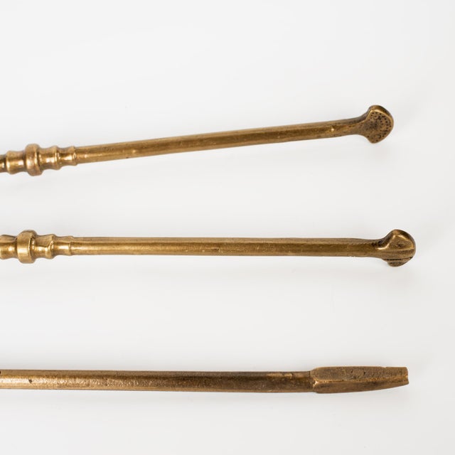 1950s 1960s Spanish Baroque Curated Brass Fireplace Tools Set With Stand - 3 Pieces For Sale - Image 5 of 10