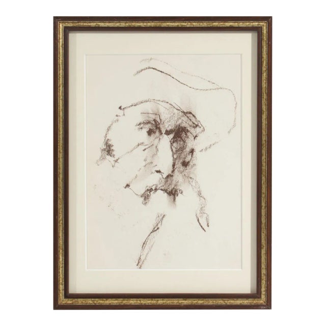 1960s Charcoal Portrait Drawing by James L. Bruch For Sale