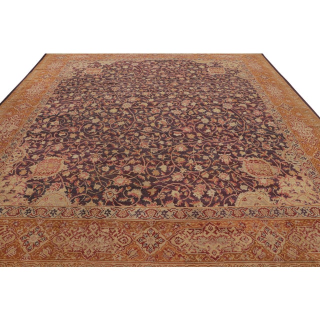 Neoclassical Antique Axminster Rug, Hand-Knotted Wool, Floral Design, Beige Orange and Blue For Sale - Image 3 of 7