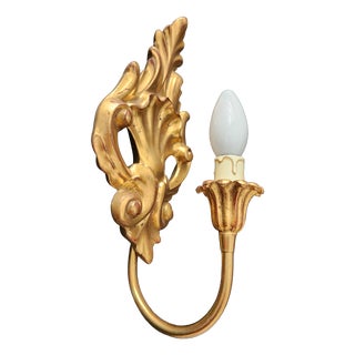 Neo-Classical Louis Rocaille Wall Lamps with Gilded Carved Wood Appliqués, 1940s For Sale