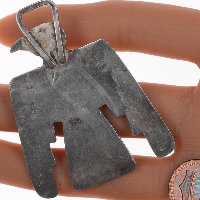 c1920's-30's Large Navajo Silver and turquoise Thunderbird watch fob/pendant For Sale - Image 4 of 4