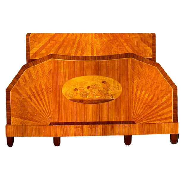 Wood French Art Deco Inlaid Double Bed, 1930s For Sale - Image 7 of 16