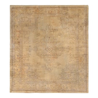 Hand Knotted Vintage Oushak Rug in Beige-Brown and Gray Medallion Pattern For Sale