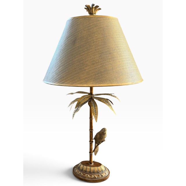 Metal Vintage Maitland-Smith Parrot-in-Palm-Tree Table Lamp in the Glamorous Hollywood Regency / Palm Beach Regency Traditio For Sale - Image 7 of 12