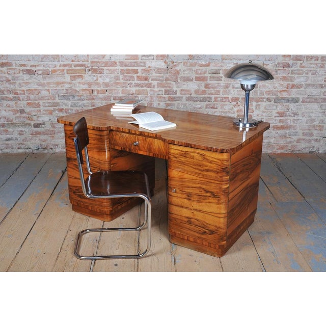 Art Deco Walnut Writing Desk, Czech, 1930s For Sale - Image 10 of 11