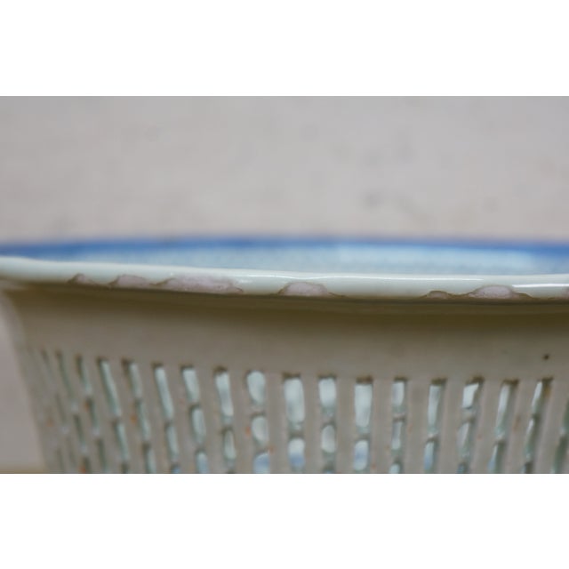 Antique Chinese Export Canton Blue White Reticulated Serving Plate & Basket For Sale - Image 6 of 17