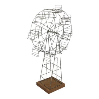 Folk Art Wire Ferris Wheel Handmade Sculpture on Wood Base For Sale