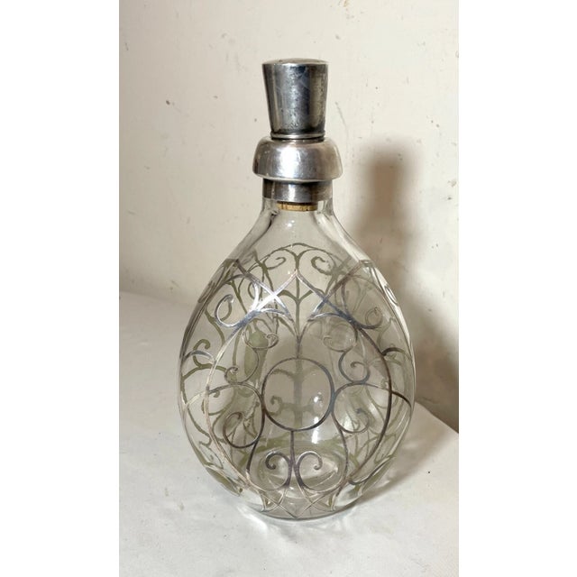 Antique Ornate Sterling Silver Overlay Glass Liquor Claret Decanter Bottle Jar For Sale - Image 4 of 12