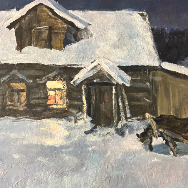 20th Century Eurooean School Oil on Canvason Board by V.Rozhkov Artist Titled Night Is Coming Made in 1994 Framed Signed For Sale - Image 9 of 11