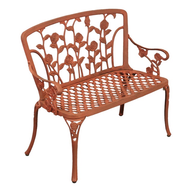 Cast Aluminum Vintage Rose Garden Bench For Sale