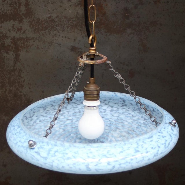 Art Deco Pendant Lamp in Brass and Blue Glass, France, 1920s For Sale - Image 6 of 8