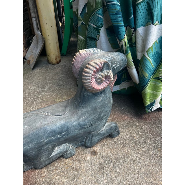 1970s Double Sided Wooden Ram Sculpture For Sale - Image 5 of 5