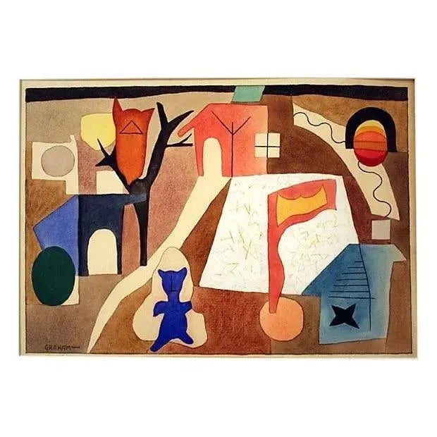 Brick Red 1975 Ellwood Graham Signed Abstract Surrealist Watercolor (Listed Artist) For Sale - Image 8 of 8