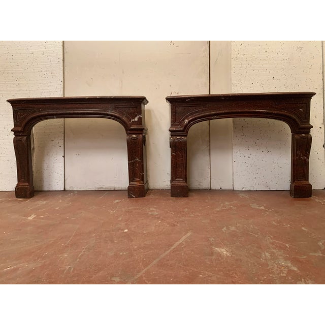 Brown Louis XIV Style Fireplaces in Red Griotte Marble. 19th Century, Set of 2 For Sale - Image 8 of 18