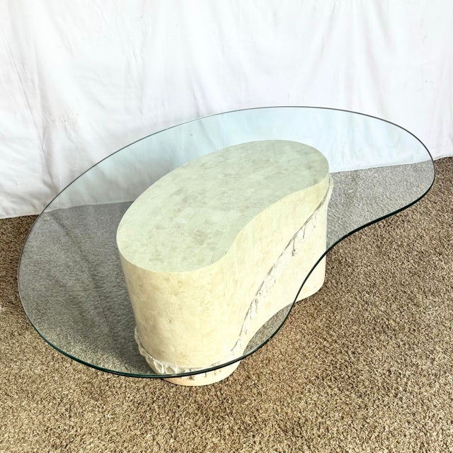 Postmodern Postmodern Tessellated Stone Glass Top Kidney Coffee Table For Sale - Image 3 of 10