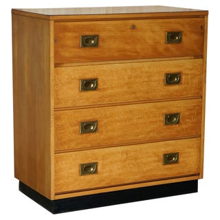 Light Oak Military Campaign Chest of Drawers with Drop Front, 1920s For Sale