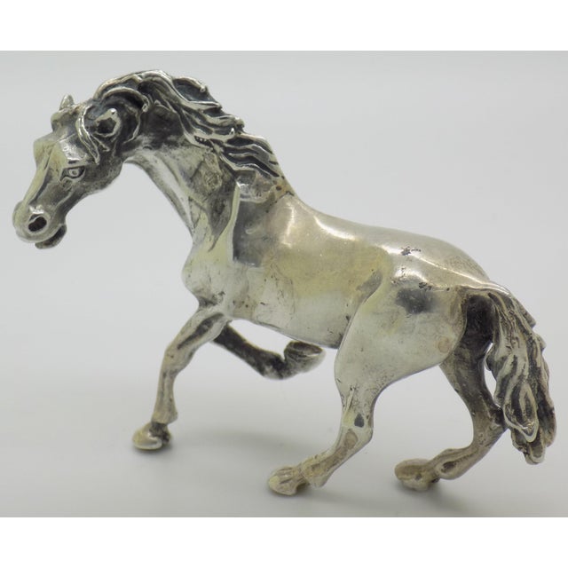 Italian Vintage Italian Handmade Genuine Silver Galloping Horse Large Figurine From Arezzo, 1970s Solid 800 Silver Equestrian Animal Statue Decor For Sale - Image 3 of 11
