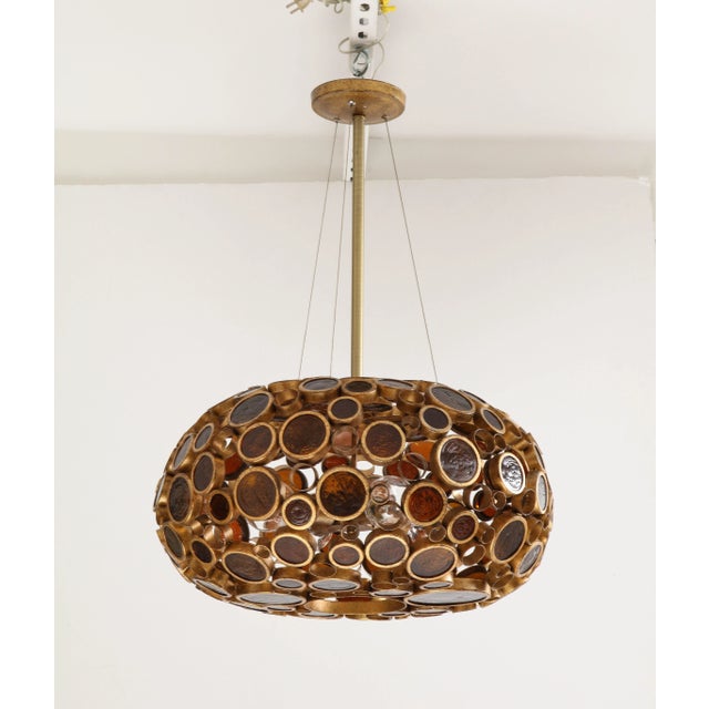 1970s 1970s Midcentury Amber Op Art Glass Chandelier For Sale - Image 5 of 10