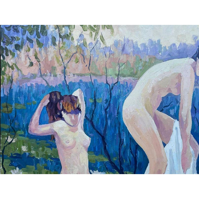 2020s Oil Painting Girls by the Lake Vlad Serikov For Sale - Image 5 of 7