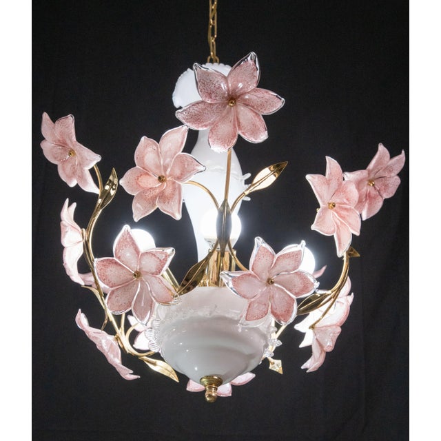 Italian Pink Flowers Murano Chandelier, 1970s For Sale - Image 3 of 10