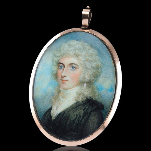 Antique Georgian Portrait Miniature Pendant with 14K Gold Frame, 1800 For Sale - Image 13 of 18