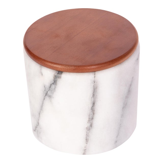 Artifacts Trading Company Storage Canister with Sealed Wood Top in White, Medium For Sale