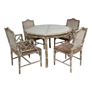 Vintage Dining Set in Faux Bamboo with Fabric, 1980s, Set of 5 For Sale