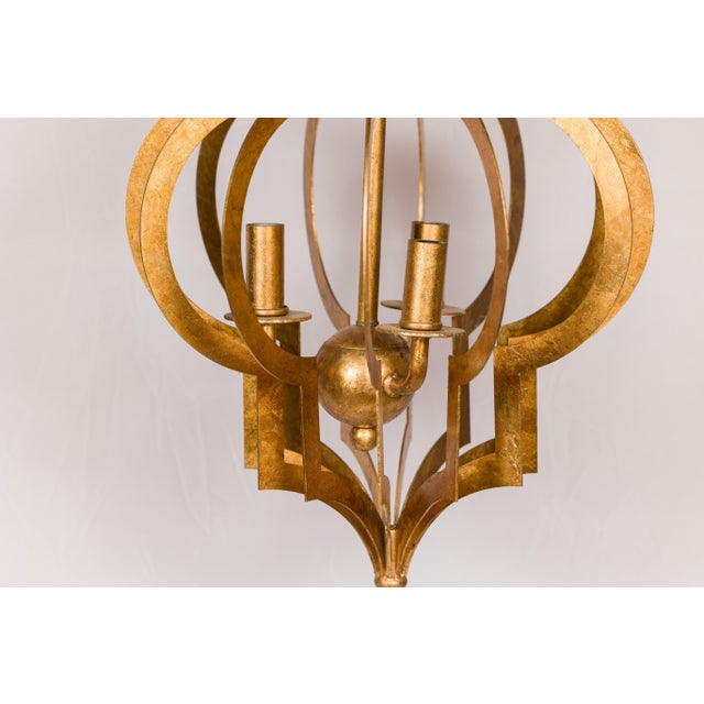 Mid 20th Century Mid Century Modern French Gilt Metal Three-Light Lantern with Scrolling Effects, Wired For Sale - Image 12 of 12