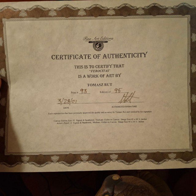 1990s Huge Signed Fine Art "Ferocitas" Giclee on Canvas by Tomasz Rut For Sale - Image 13 of 18