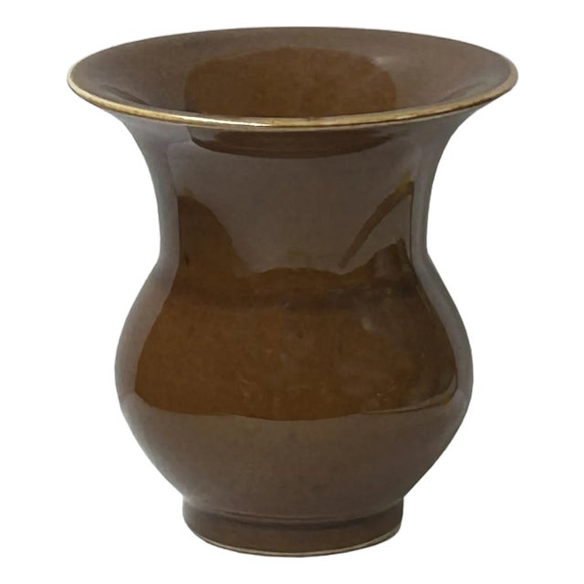 4.5" Chinese Clay Ceramic Coffee Brown Bulbous Shape Vessel Small Vase For Sale