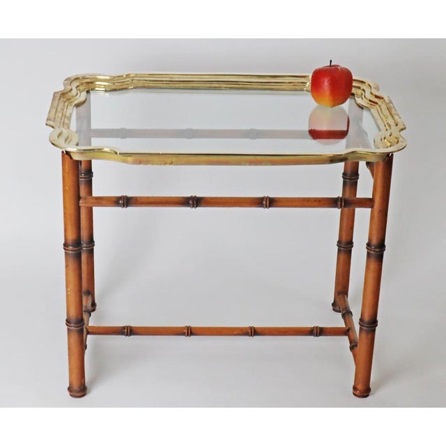 Brown Hollywood Regency Hand-Crafted Tray Table in Brass and Faux Bamboo, 1960s For Sale - Image 8 of 17