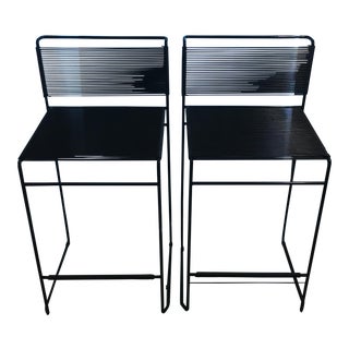 Giandomenico Belotti Black Fly Line Spaghetti Bar Stools- A Pair For Sale