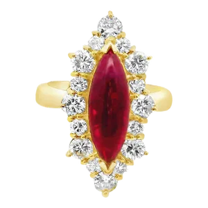 2.98 Carat Burmese Ruby Diamond Halo 18k Yellow Gold Ring Size 5