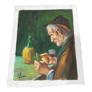T. March Oil Painting 1950s Loose Colorful Old Man Signed