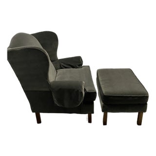 Newly Upholstered Highland House Chippendale Wing Chair and Ottoman For Sale