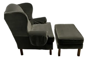 Newly Upholstered Highland House Chippendale Wing Chair and Ottoman