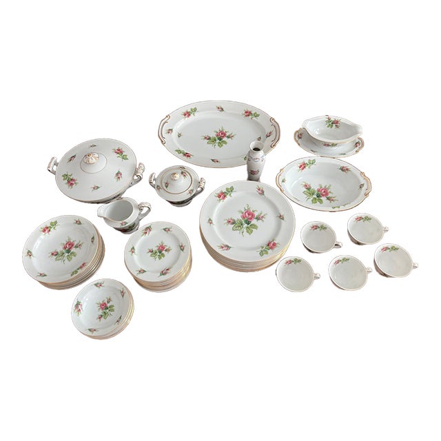 Vintage Wild Rose China Full Dining Set for 6 - 41 pcs For Sale