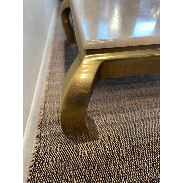 Henredon 1970s Vintage in the Manner of Hendredon Hollywood Regency Brass and Travertine Coffee Table For Sale - Image 4 of 11