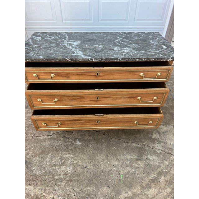 French 19th Century Louis XVI Bleached Chestnut Marble Top Commode For Sale - Image 6 of 12