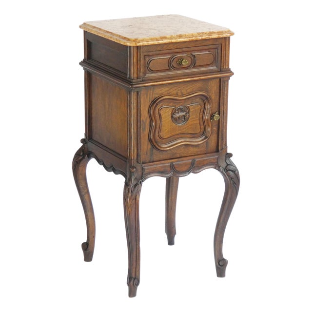 Antique French Louis XV Wooden Side Table with Marble For Sale