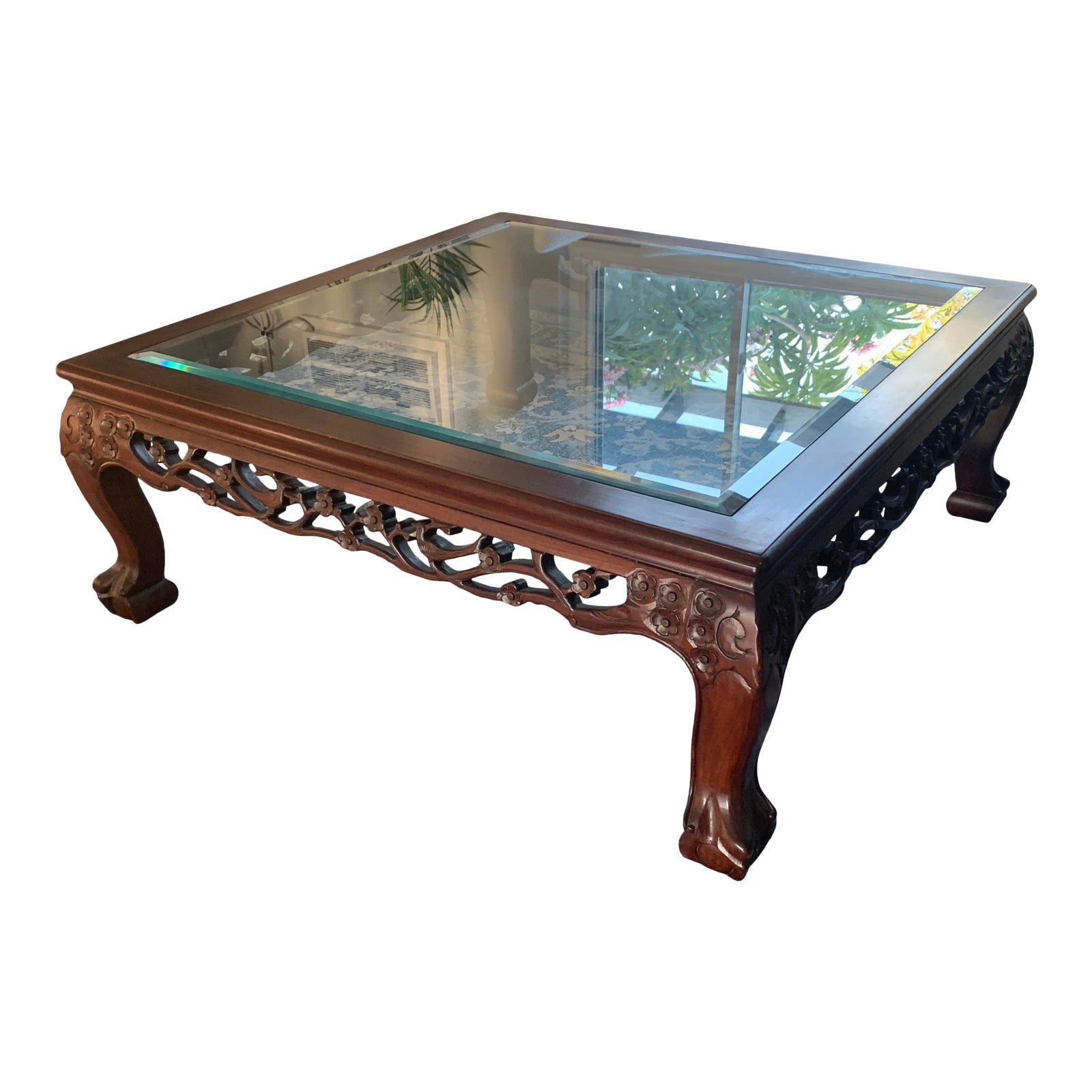 Large Glass and Wood Post Modern Hong Kong Coffee Table Chairish