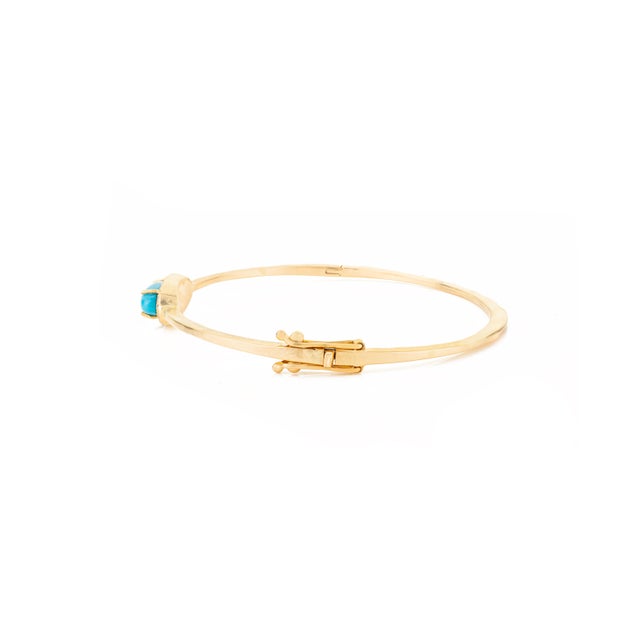 Mid 20th Century Mid 20th Century 2.22 Ct Turquoise Halo Diamond Contemporary Bangle in 14k Gold For Sale - Image 5 of 13
