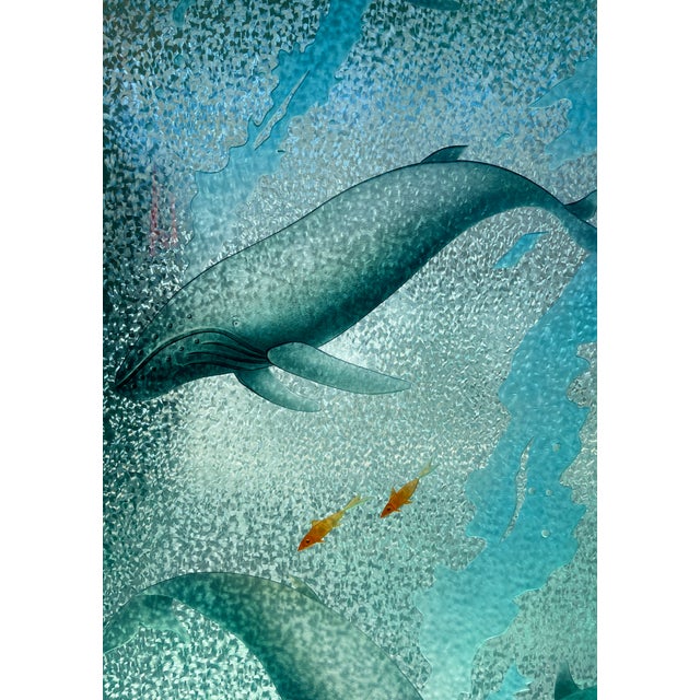 Pair of Etched Glass Ocean-Themed Doors For Sale - Image 9 of 11