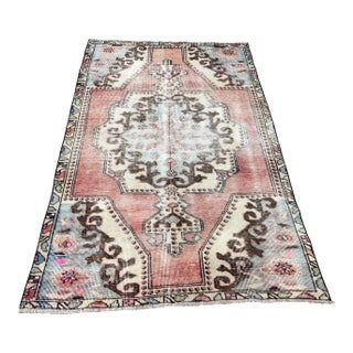 1960s Vintage Turkish Oushak Distressed Rug - 3′10″ × 6′5″ For Sale