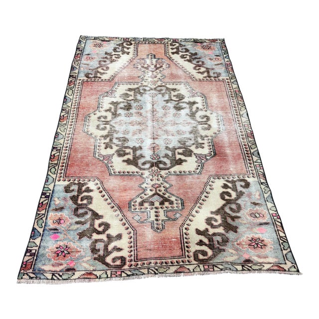 1960s Vintage Turkish Oushak Distressed Rug - 3′10″ × 6′5″ For Sale