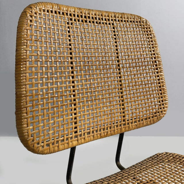 1960s Italian Modern Rattan and Black Metal Chairs, 1960s, Set of 6 For Sale - Image 5 of 13