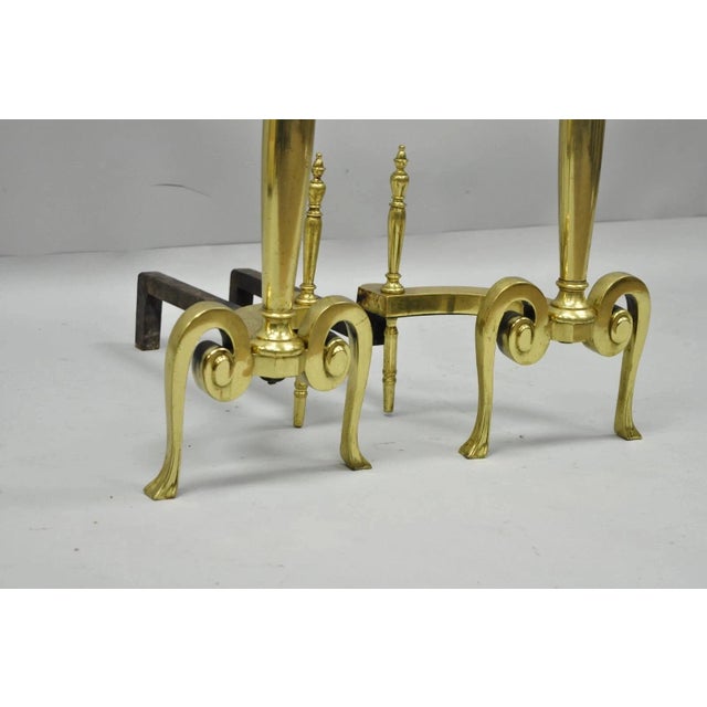 Mid 20th Century French Art Nouveau Style Brass Urn Finial Fireplace Andirons - A Pair For Sale In Philadelphia - Image 6 of 11